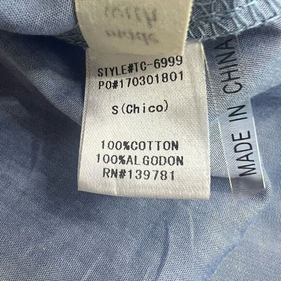 Tea & Cup Womens Blue Cold Shoulder Knot Back Long Sleeve Shirt Size Small - Picture 5 of 6